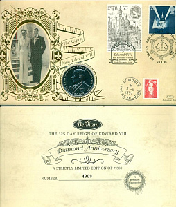 Гибралтар, 1993,1 крона, Эдуард VIII, конверт Англия + сертификат Гибралтар, 1993,1 крона, Эдуард VIII, конверт Англия + сертификат